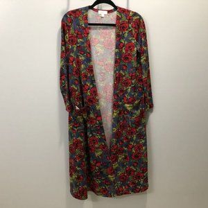 Blue with roses Lularoe Sarah cardigan size S